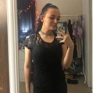 black lace detailing top